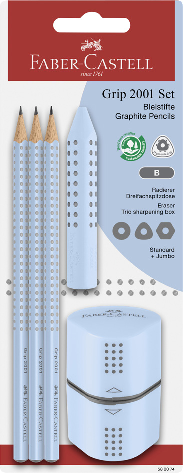 FABER-CASTELL Bleistift GRIP 2001 Set, hellblau, Blister von Faber-Castell