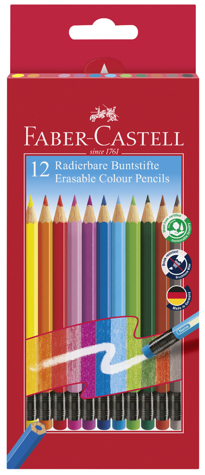 FABER-CASTELL Buntstifte radierbar, 12er Kartonetui von Faber-Castell