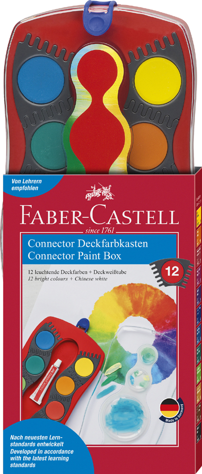 FABER-CASTELL Deckfarbkasten CONNECTOR, 12 Farben, rot von Faber-Castell