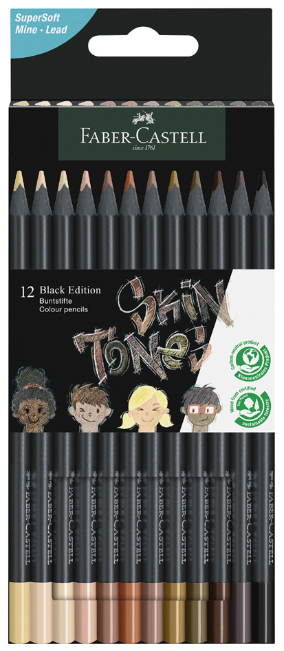 FABER-CASTELL Dreikant-Buntstifte Black Edition, 12er Etui von Faber-Castell