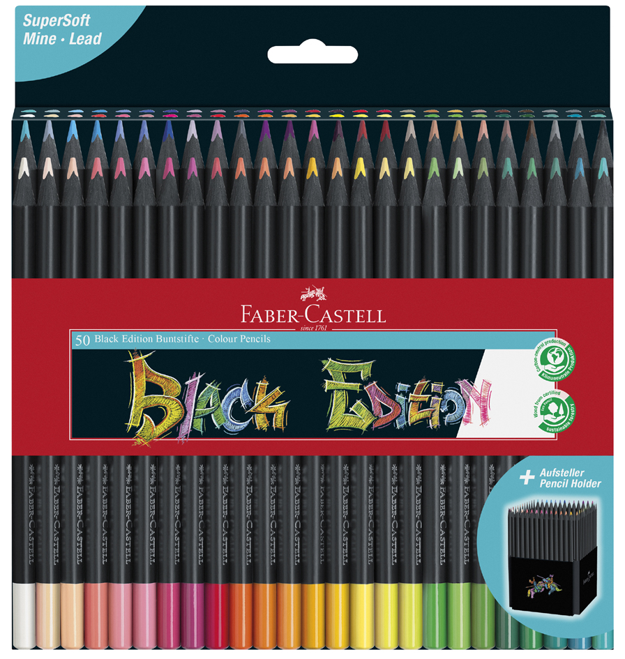 FABER-CASTELL Dreikant-Buntstifte Black Edition, 50er Etui von Faber-Castell