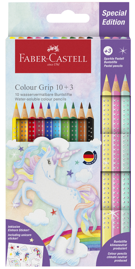 FABER-CASTELL Dreikant-Buntstifte Colour GRIP Einhorn, 10+3 von Faber-Castell
