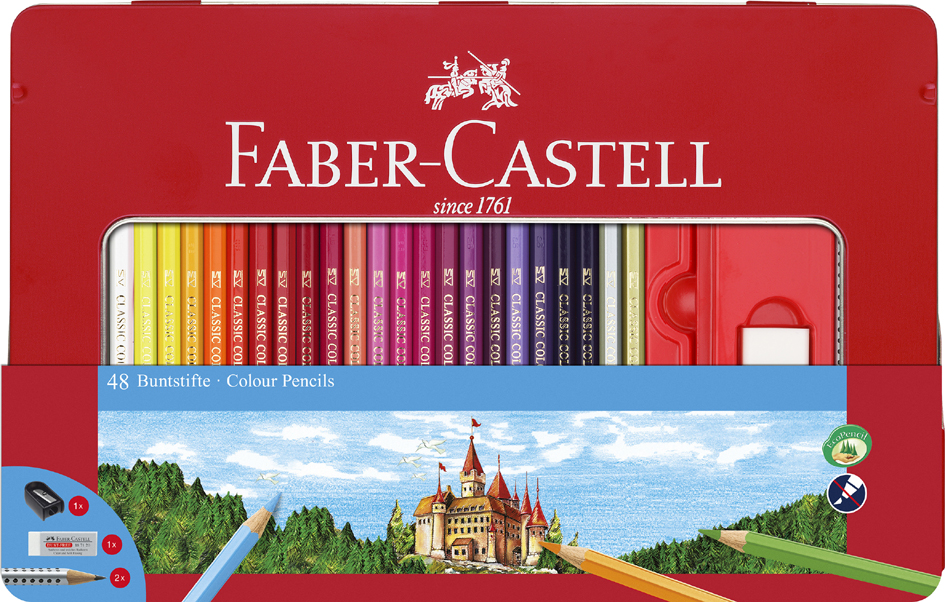 FABER-CASTELL Hexagonal-Buntstifte CASTLE, 48er Metalletui von Faber-Castell