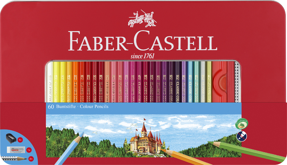 FABER-CASTELL Hexagonal-Buntstifte CASTLE, 60er Metalletui von Faber-Castell