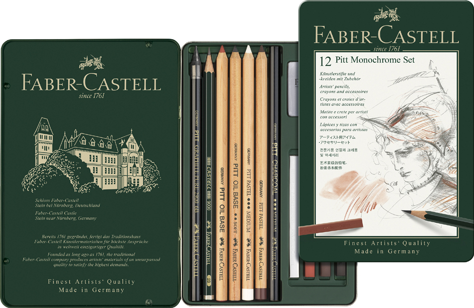 FABER-CASTELL PITT MONOCHROME Set klein, 12-teiliges Etui von Faber-Castell