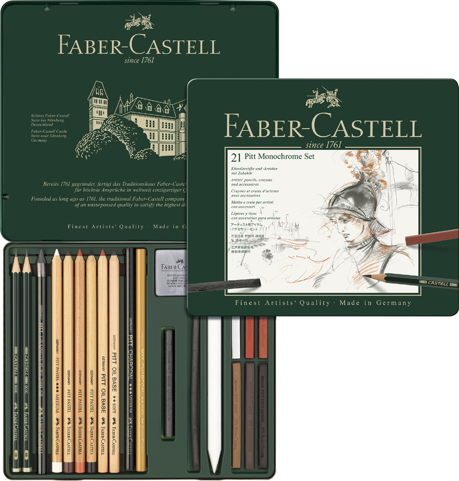 FABER-CASTELL PITT MONOCHROME Set medium, 21-teiliges Etui von Faber-Castell