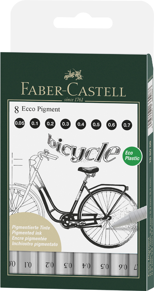 FABER-CASTELL Pigmentliner ECCO PIGMENT, schwarz, 8er Etui von Faber-Castell