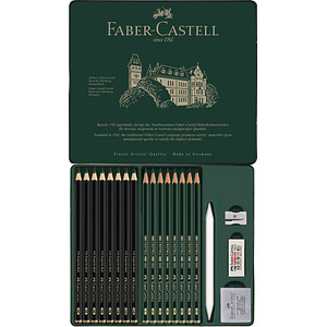 FABER-CASTELL Pitt Graphite Matt Bleistift-Set HB-14B, B-8B schwarz/grün mit Radierer, 1 St. von Faber-Castell