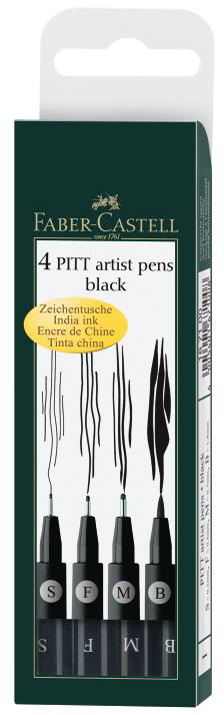 FABER-CASTELL Tuschestift PITT artist pen, schwarz, 4er Etui von Faber-Castell