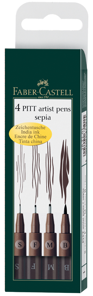 FABER-CASTELL Tuschestift PITT artist pen, sepia, 4er Etui von Faber-Castell