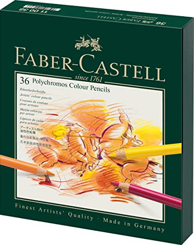 Faber-Castell 110038 Polychromos Malstifte, 36er-Buntstifte-Set in einem eleganten Studiokoffer, Leuchtende Farben mit dicken 3,8-mm-Minen und säurefreien Pigmenten für verschiedene Oberflächen von Faber-Castell