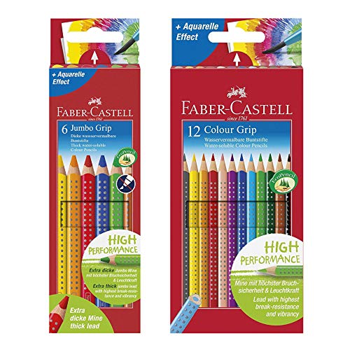 Faber-Castell 110906 - Buntstifte Jumbo Grip, 6er Kartonetui + 12er Colour Grip von Faber-Castell