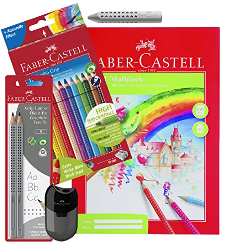 Faber-Castell 111997 - 2 Jumbo GRIP Bleistifte, Härtegrad: B, Schaftfarbe: silber (+ Komplett-Set) von Faber-Castell