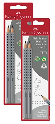 Faber-Castell 111997-2 Jumbo GRIP Bleistifte, Härtegrad: B, Schaftfarbe: silber (2 Packungen) von Faber-Castell