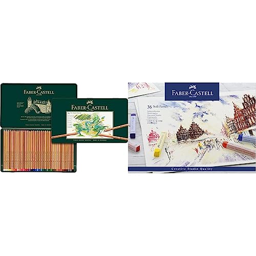 Faber-Castell 112136 - Farbstifte Pitt Pastellstifte, 36 Künstlerfarbstifte im Metalletui, verwischbare Farben & 128336 - Softpastellkreide STUDIO QUALITY, 36er Etui von Faber-Castell