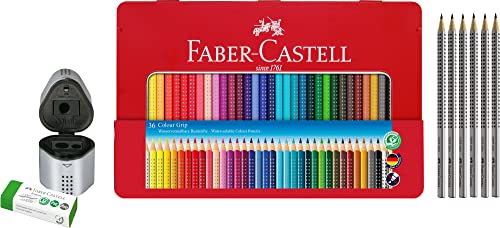 Faber-Castell 112435 - Buntstifte Colour Grip 2001, 36er Metalletui im Malset inklusive Dreifachspitzdose, 6 GRIP Bleistiften HB und hochwertigem Radierer Faber-Castell 112435 - Buntstifte Colour Grip 2001, 36er Metalletui im Malset inklusive Dreifachspitzdose, 6 GRIP Bleistiften HB und hochwertigem Radierer von Faber-Castell
