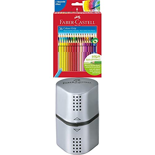 Faber-Castell 112442 - Buntstift Colour Grip, 36er Kartonetui + 183800 - Dosenspitzer Grip von Faber-Castell