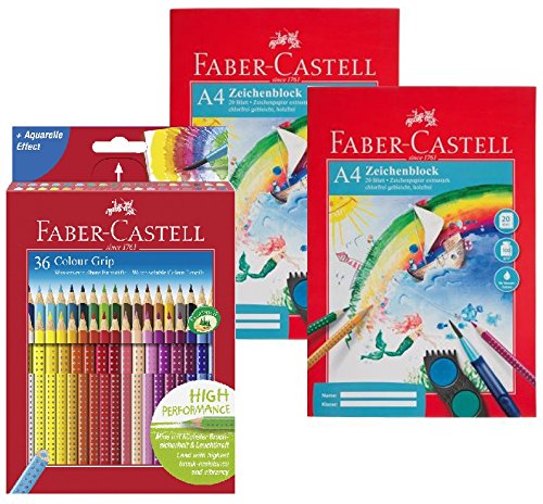 Faber-Castell 112442 - Buntstift Colour Grip, 36er Kartonetui + 2x Zeichenblock A4 von Faber-Castell