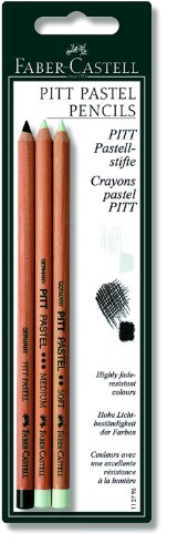 Faber-Castell 112796 - Farbstifte PITT PASTELL, 3er Packung, Inhalt: medium weiß, soft weiß und schwarz von Faber-Castell