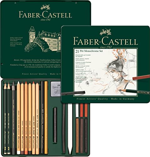 Faber-Castell 112976 - Pitt Monochrome Set im Metalletui, medium, 21-teilig von Faber-Castell