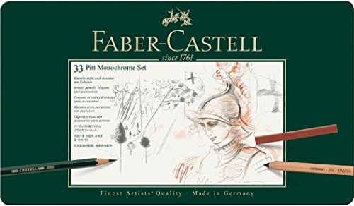 Faber-Castell 112977 - Pitt Monochrome Set im Metalletui, groß, 33-teilig von Faber-Castell