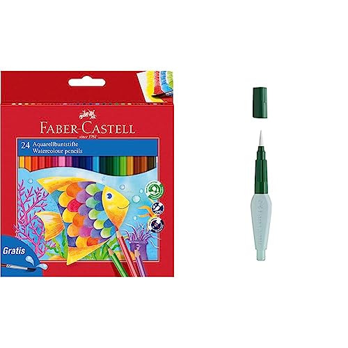 Faber-Castell 114425 - Farbstift Kinder Aquarell 24er Kartonetui & 185105 - Art & Graphic Wassertankpinsel, 1 Stück, medium brush von Faber-Castell