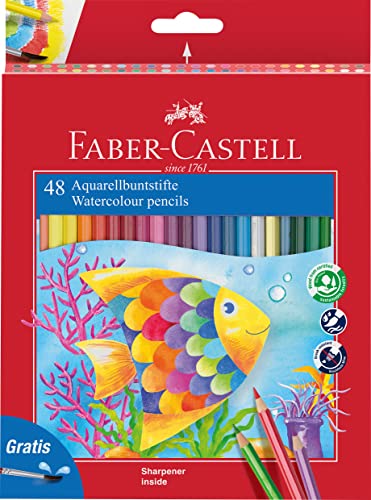 Faber-Castell 114448 - Buntstifte Set Classic Colour, Aquarellstifte, 48-teilig, bruchsicher, inkl. Pinsel von Faber-Castell