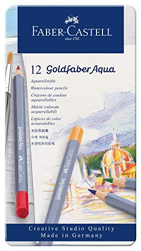 FABER-CASTELL 114612 - Aquarellstifte Goldfaber, 12-teiliges Buntstifte Set, bruchsicher, vollständig wasservermalbar von FABER-CASTELL