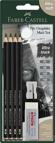 Faber-Castell 115298 - Bleistifte Set Pitt Graphite Matt, 6-teilig, inkl. Spitzer und Radiergummi von Faber-Castell