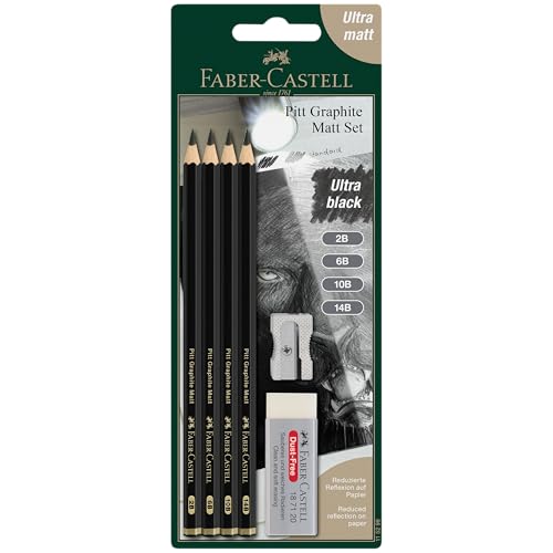 Faber-Castell 115298 - Bleistifte Set Pitt Graphite Matt, 6-teilig, inkl. Spitzer und Radiergummi von Faber-Castell