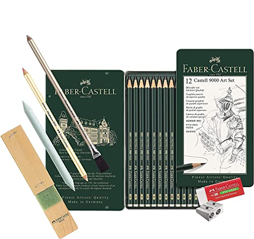 Faber-Castell 119065 Castell 9000 Bleistift 8B - 2H, 12er Pack (12 Stück) Basissortiment 8b - 2h, Graphit-Kunst-Set von Faber-Castell