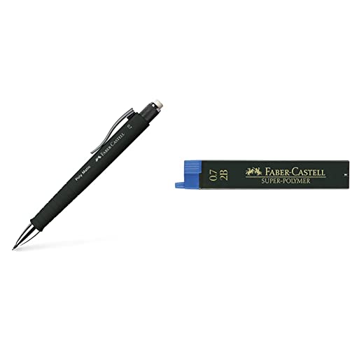 Faber-Castell 133353 - Druckbleistift Poly Matic, 0.7 mm, schwarz, 1 Stück & Faber Castell – Blister Rohr 12 Minen, 0.7 mm 2B von Faber-Castell