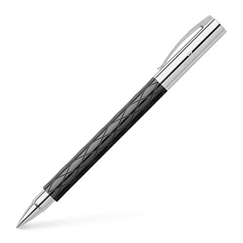 Faber-Castell 148910 - Tintenroller AMBITION Rhombus, Strichstärke: M, inklusive Geschenkverpackung, Schaftfarbe: schwarz / silber von Faber-Castell