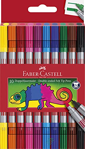 Faber-Castell - Doppelfasermaler (Sortiert, 2x 10er Etui mit Taschen Clip, Mehrfarbig, Wasserfest, Flexible Fasermaler-Spitze mit konstanter 0,5mm Linienbreite) von Faber-Castell