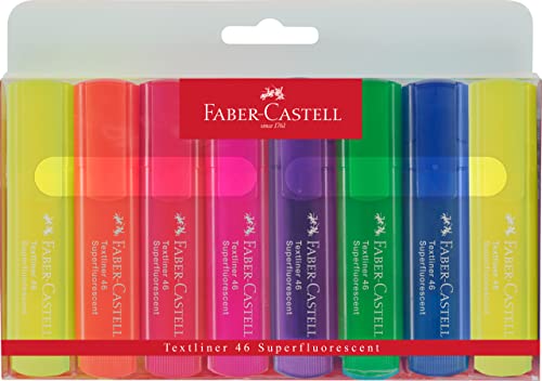 Faber-Castell 154662 - Textmarker Set TL 1546, 8er Etui, Neon Farben, mit langlebiger Keilspitze, Strichbreite 1 - 5 mm, nachfüllbar von Faber-Castell
