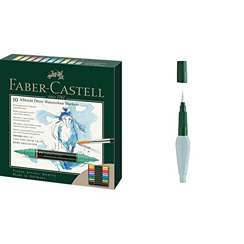 Faber-Castell 160310 Aquarellmarker Albrecht Dürer mit Doppelspitze für flächigen und präzisen Farbauftrag, 10er Etui, bunt & 185105 - Art & Graphic Wassertankpinsel, 1 Stück, medium brush von Faber-Castell