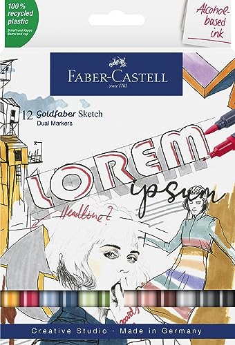 Faber-Castell 164712 - Goldfaber Sketch Marker Stifte Set, Alkohol Marker - Twin Marker Stift für Comics Manga Kalligraphieren Zeichnen, 12er Etui Alcohol Marker mit Brush Spitze und Fineliner Spitze Faber-Castell 164712 - Goldfaber Sketch Marker Stifte Set, Alkohol Marker - Twin Marker Stift für Comics Manga Kalligraphieren Zeichnen, 12er Etui Alcohol Marker mit Brush Spitze und Fineliner Spitze von Faber-Castell
