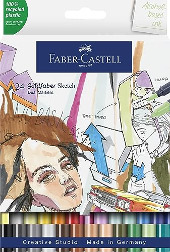 Faber-Castell 164724 - Goldfaber Sketch Marker, 24er Etui Alkohol Marker mit Brush Spitze und Fineliner Spitze Faber-Castell 164724 - Goldfaber Sketch Marker, 24er Etui Alkohol Marker mit Brush Spitze und Fineliner Spitze von Faber-Castell
