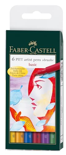 Faber-Castell 167103 - Tuschestifte Set Pitt Artist Pen Brush, 6er Etui, Basic, permanente Zeichenstifte von Faber-Castell