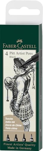 Faber-Castell 167153 - Tuschestift Pitt Artist Pen, Farbe 199, schwarz, 1.5, C, B, Fude Medium, 4er Etui von Faber-Castell