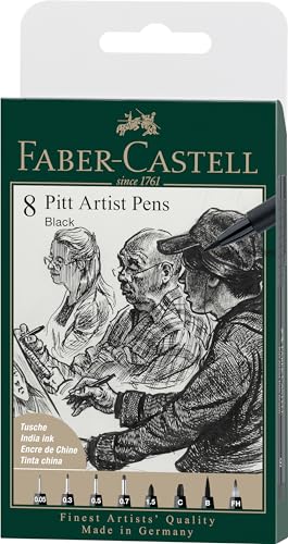 Faber-Castell 167158 - Tuschestift Pitt Artist Pen, Farbe 199, schwarz, XXS, S, F, M, B, C, 1.5, Fude hard, 8er Etui von Faber-Castell