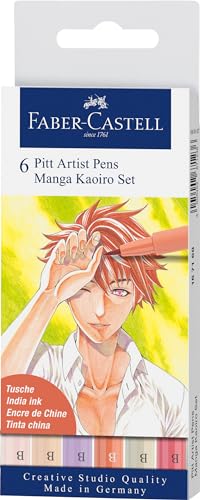 Faber-Castell 167168 - Tuschestift Pitt Artist Pen Manga Kaoiro, mit Pinselspitze in verschiedenen Schreibfarben, 6er Etui von Faber-Castell