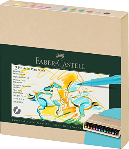 Faber-Castell 167190 - Tuschestifte Pitt Artist Pen Brush, 12er Atelierbox, Pinselstifte Set von Faber-Castell