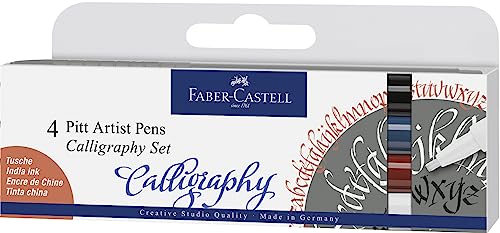 Faber-Castell 167504 Tuschestift Pitt Artist Pen Calligraphy Set, 2,5 mm, 4er Etui, Mehrfarbig von Faber-Castell