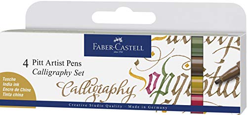 Faber-Castell 167505 Tuschestift Pitt Artist Pen Calligraphy Set, 2,5 mm, 4er Etui, Mehrfarbig von Faber-Castell