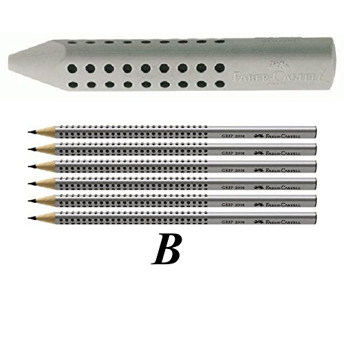 Faber-Castell 187100 - Dreieckradierer Grip 2001, grau + 6 Bleistifte B von Faber Castell