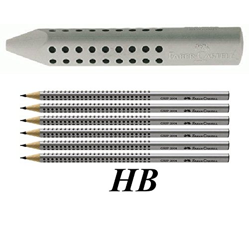 Faber-Castell 187100 - Dreieckradierer Grip 2001, grau + 6 Bleistifte HB von Faber-Castell