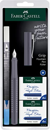 Faber-Castell 202038 - Füller Grip 2010, Feder M, dapple gray, mit Tintenlöscher und 12 Ersatzpatronen von Faber-Castell