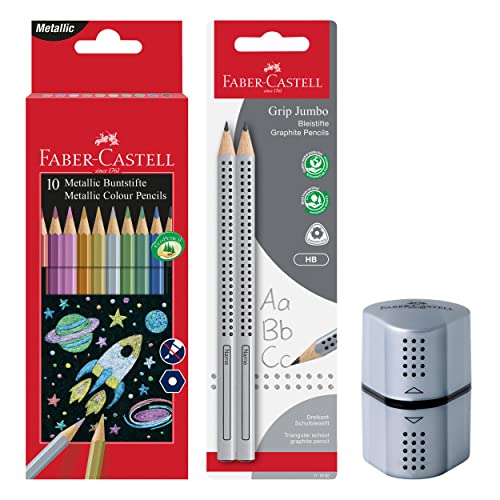 Faber-Castell 205028 - School Set mit Buntstifte Set metallic, Anspitzer und 2 Bleistifte Jumbo von Faber-Castell