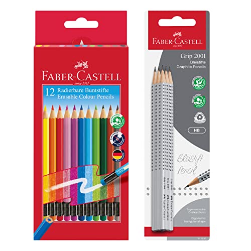 Faber-Castell 205029 - School Set mit 6 Bleistifte Grip 2001, Härtegrad HB und Buntstifte im 12er Kartonetui von Faber-Castell